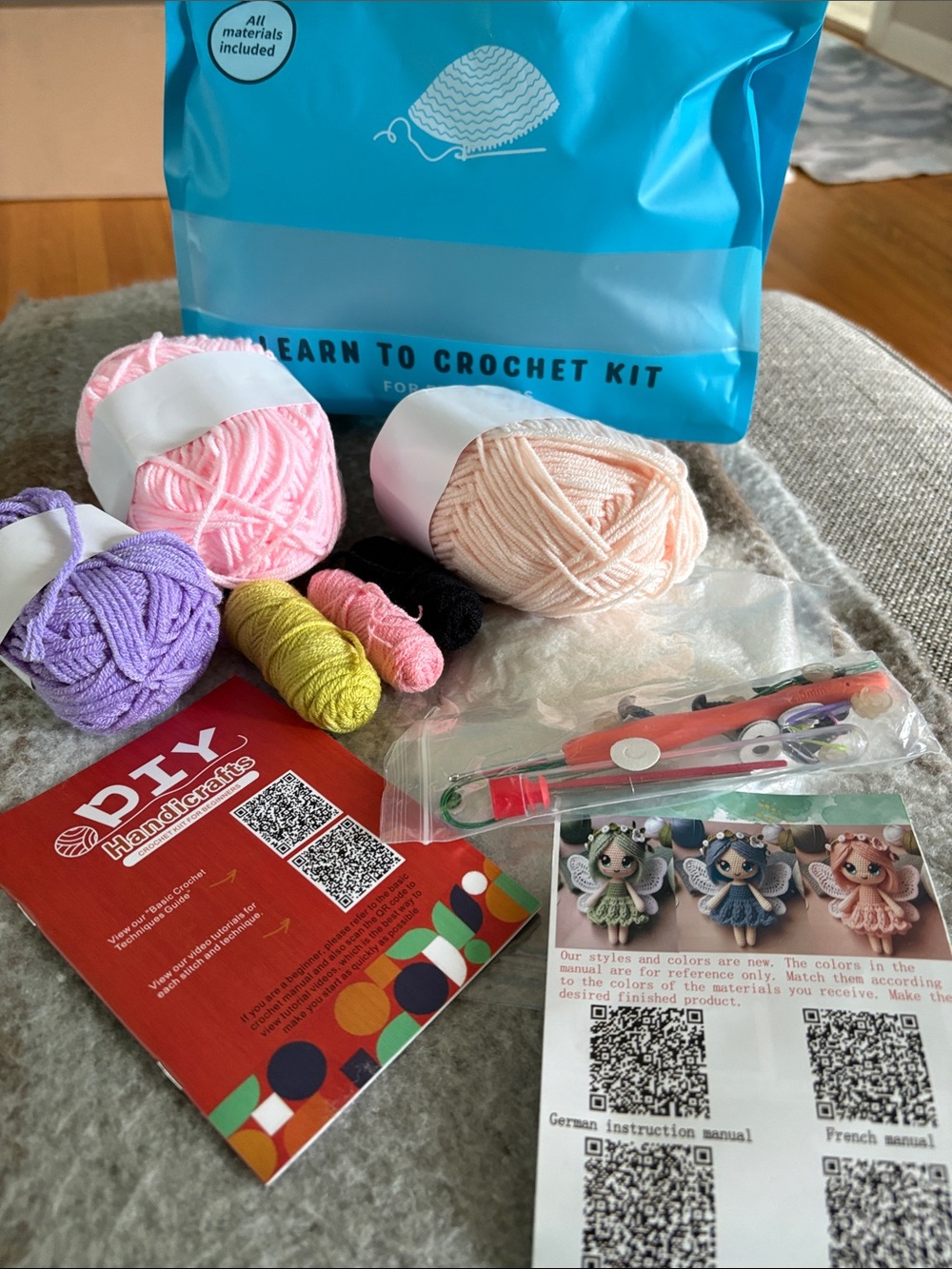 Crochet Kit for  crafters - Pink, Peach & Purple Yarn Set
